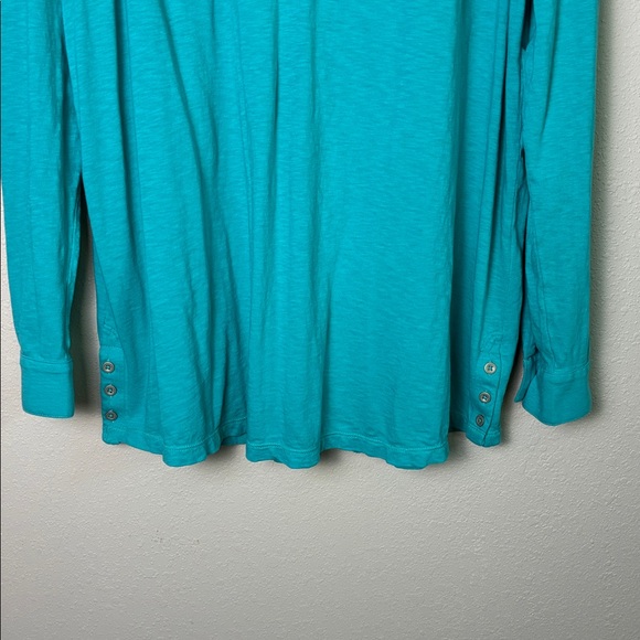 J. JILL Women Large Turquoise Cotton Roll Tab Sleeve Popover Collared Tunic Top - Picture 3 of 14